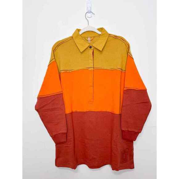 Free People Women's Freda Polo Tunic in Orange Combo Size S - Picture 2 of 10